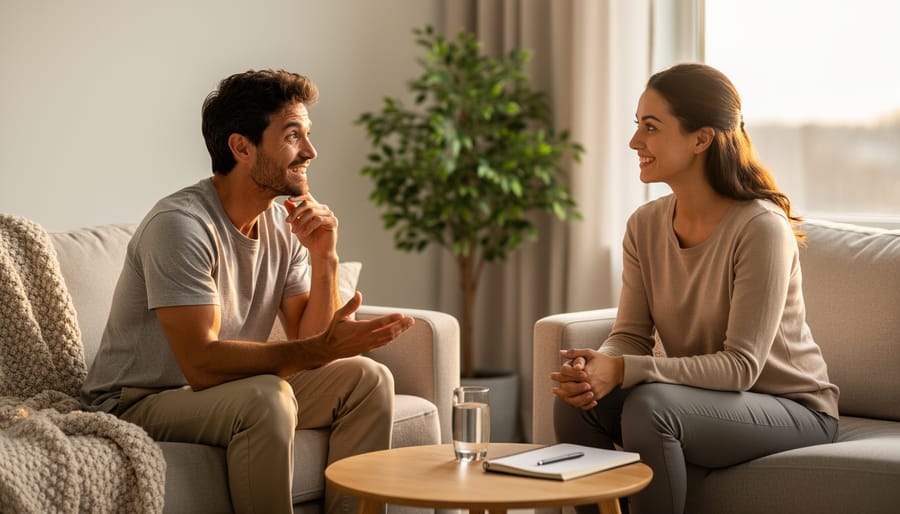 Two hands reaching toward each other across table showing connection and support