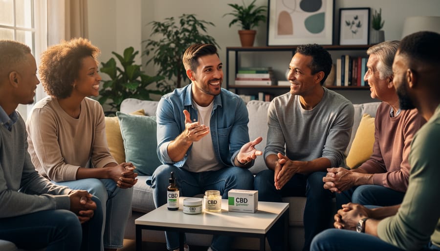 Group of people engaged in friendly outdoor conversation demonstrating connection and communication