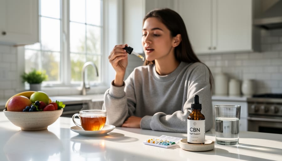 Person holding a small vaporizer near a window with soft morning light