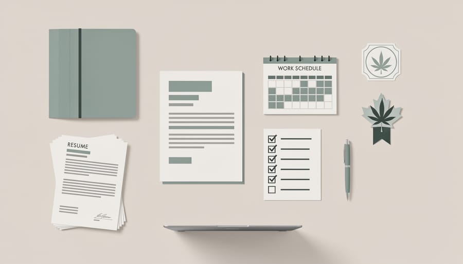 Application materials and pen on a desk in a prepared job-search workspace