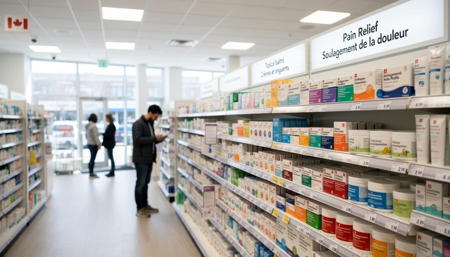Health store shelf with wellness and topical products in a Canadian retail setting